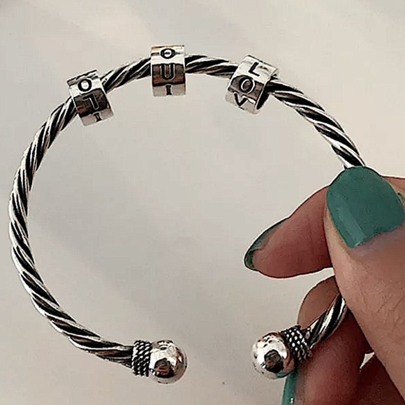 Sterling Silver Spinner I Love You Bangle Cuff Bracelet - Picture 3 of 10